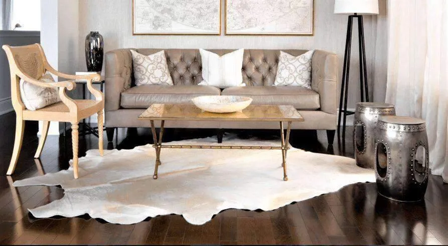 Elegant Cream White Cowhide Rug