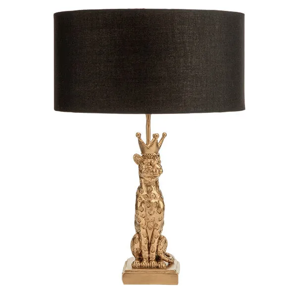 Elegant Gold Leopard Lamp Base with Bold Black Shade
