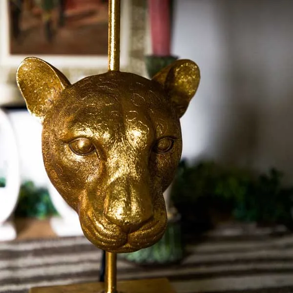 Elegant Leopard Head Lamp Base with Black Shade