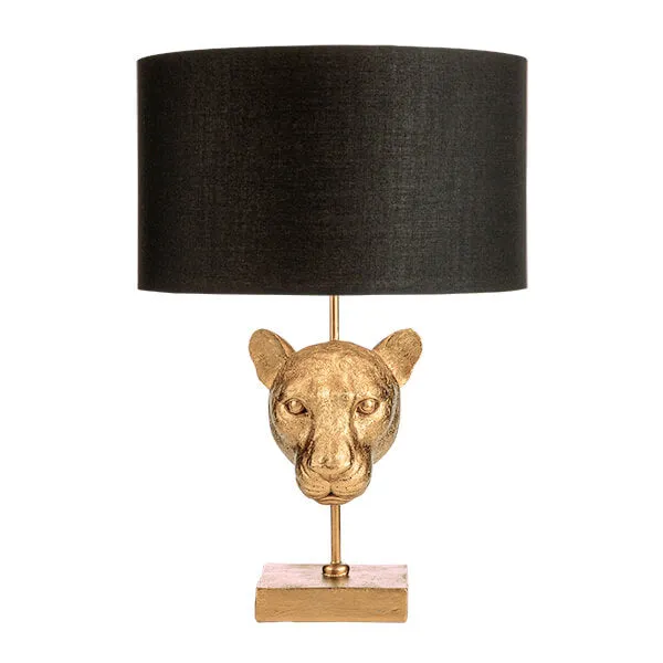 Elegant Leopard Head Lamp Base with Black Shade