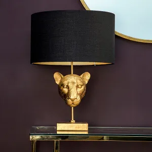 Elegant Leopard Head Lamp Base with Black Shade kitchen essentials, utensils set