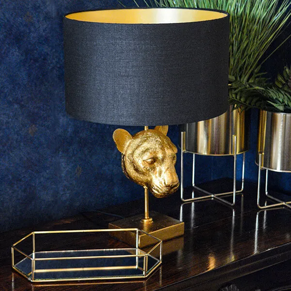 Elegant Leopard Head Lamp Base with Black Shade