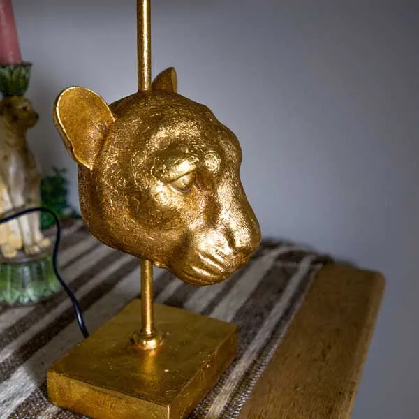 Elegant Leopard Head Lamp Base with Black Shade