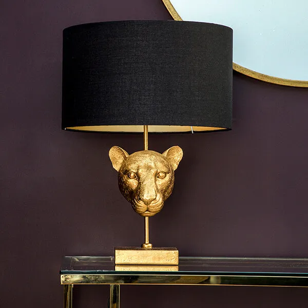 Elegant Leopard Head Lamp Base with Black Shade kitchen essentials, utensils set