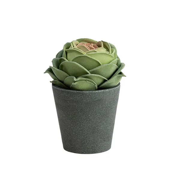 Elegant Lifelike Green Faux Rose in Stylish Grey Pot