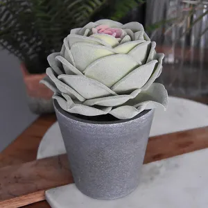Elegant Lifelike Green Faux Rose in Stylish Grey Pot kitchen essentials, utensils set