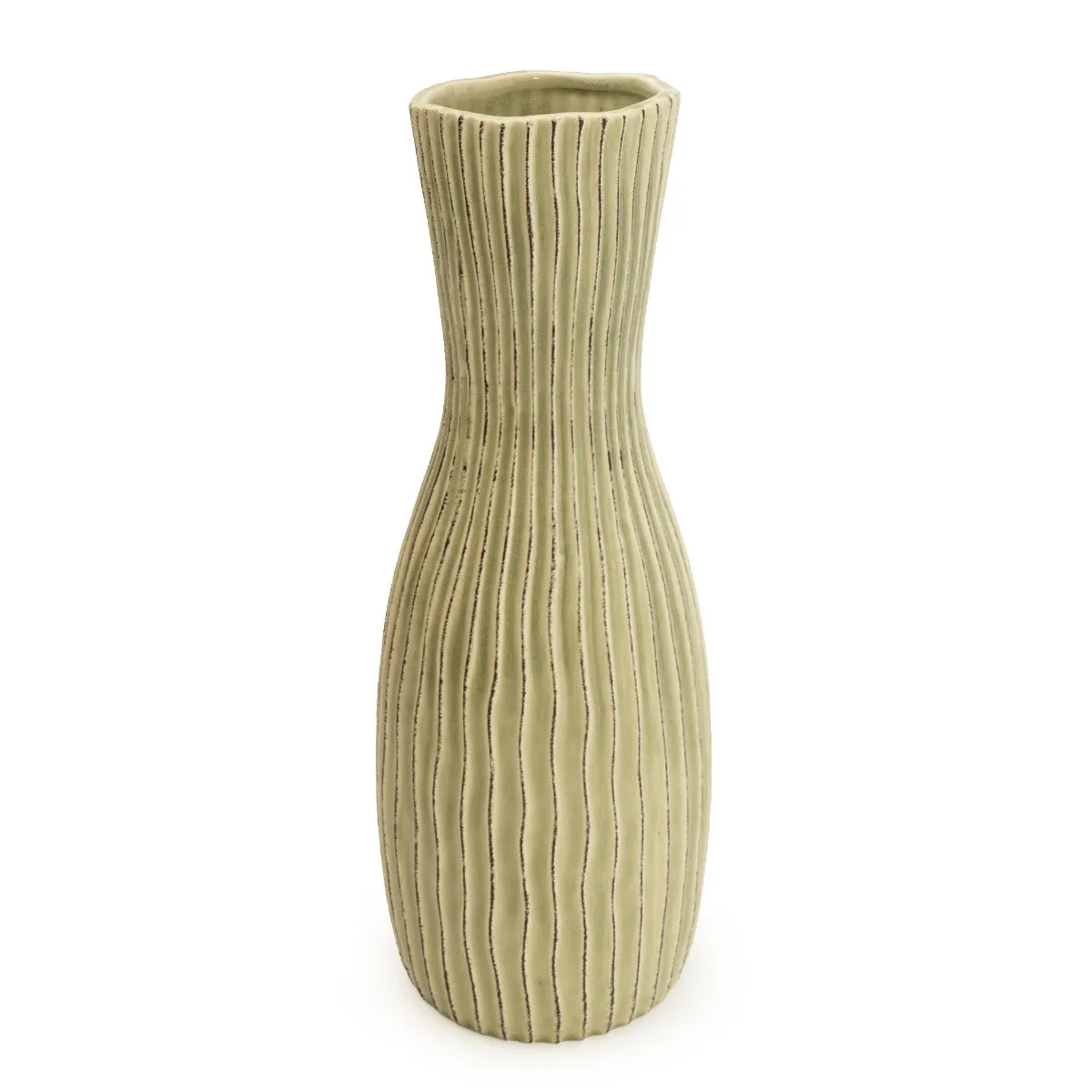 Elegant Ridged Green Bottle Vase