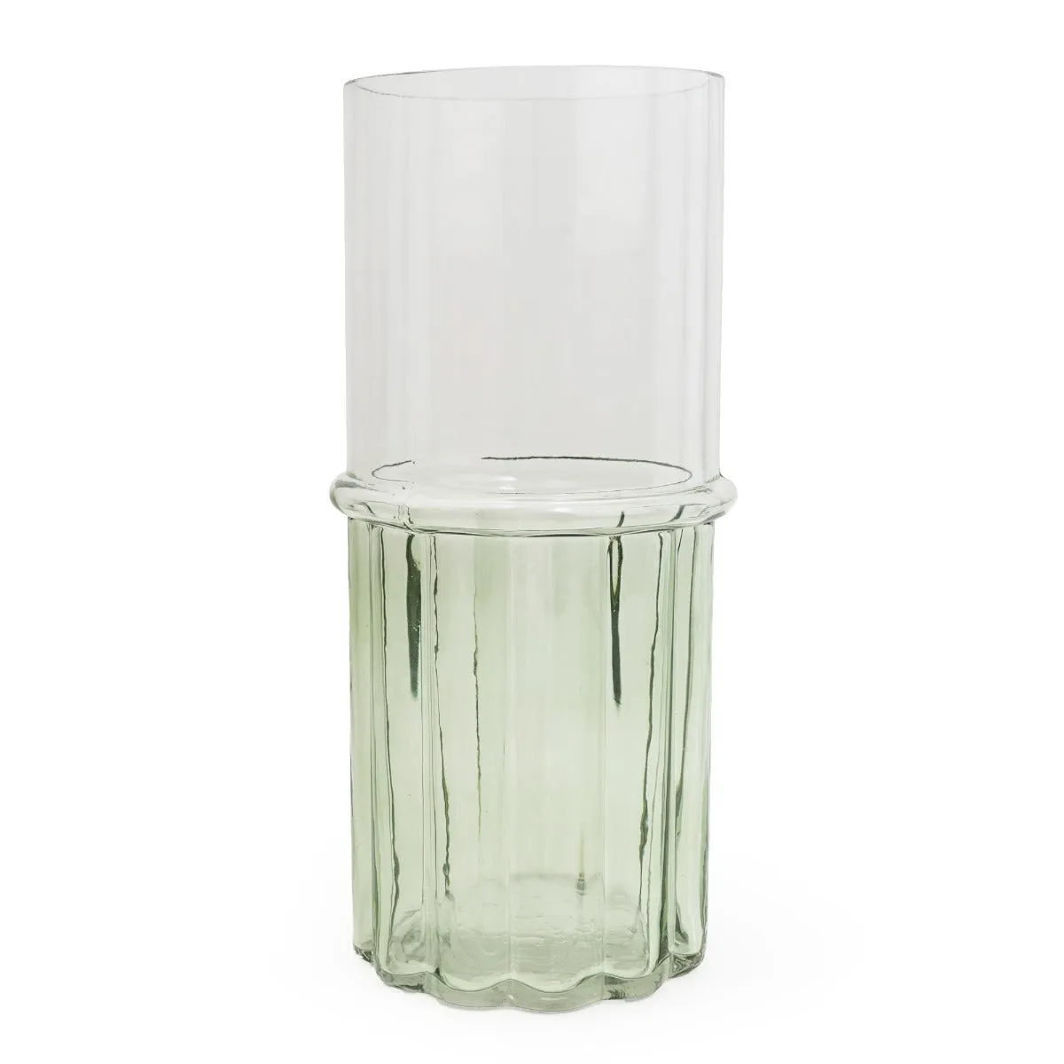 Elegant Two-Tone Glass Cylinder Vase - Clear & Green
