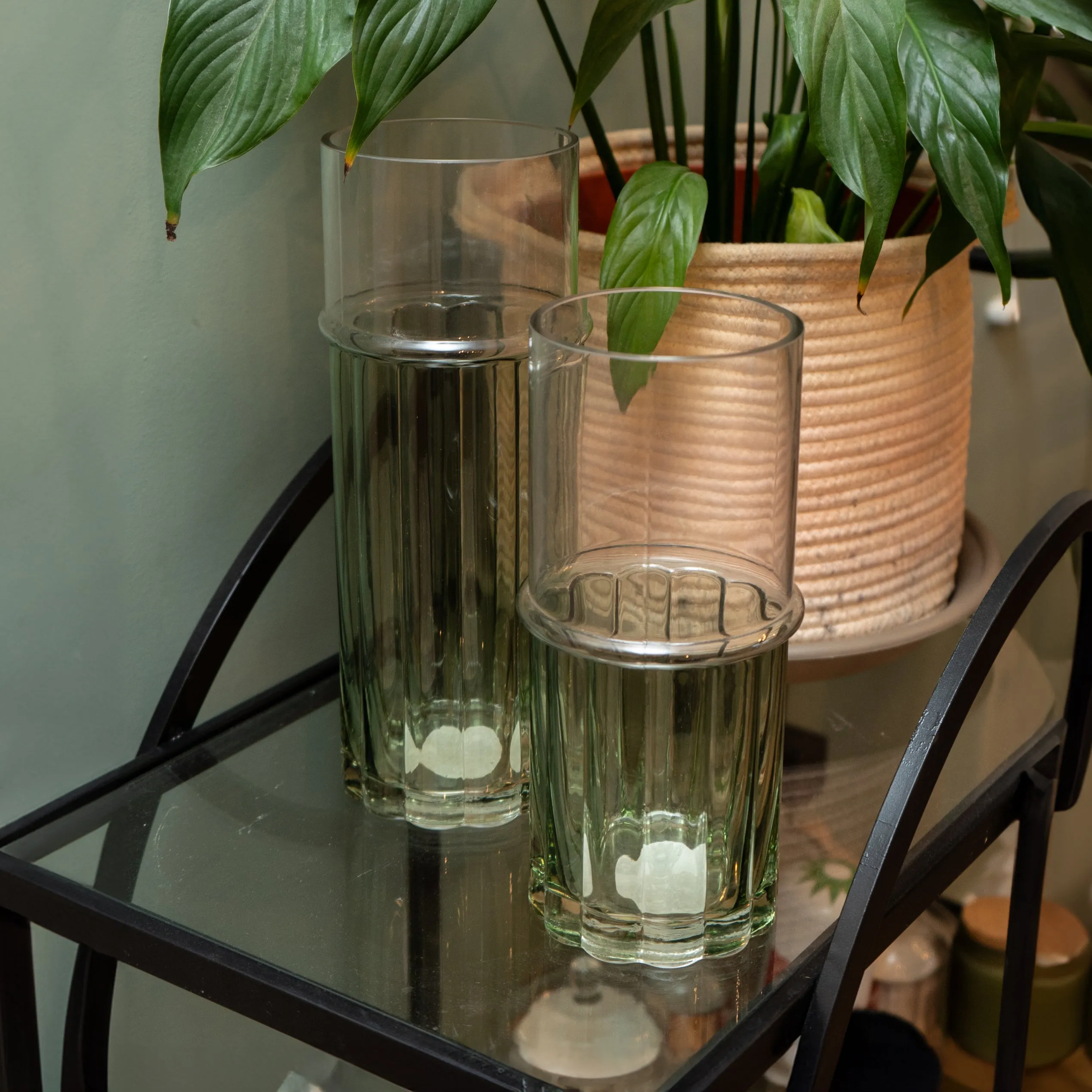Elegant Two-Tone Glass Cylinder Vase - Clear & Green