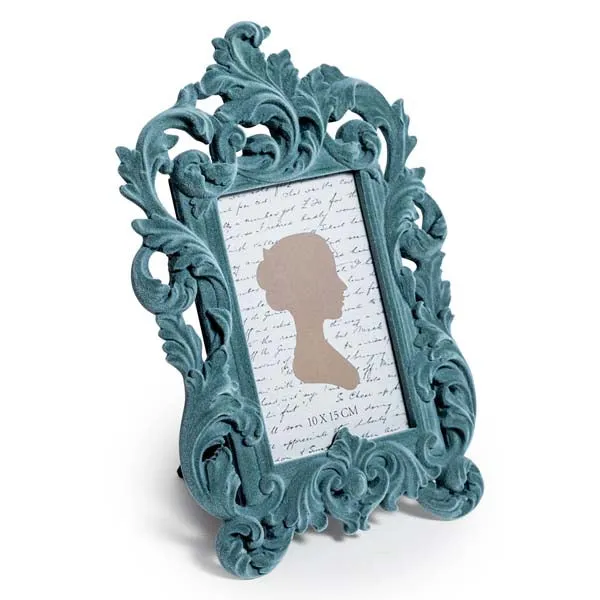 Enchanting Flocked Photo Frame in Light Blue/Grey