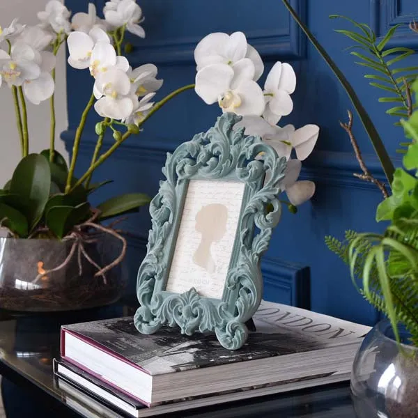 Enchanting Flocked Photo Frame in Light Blue/Grey