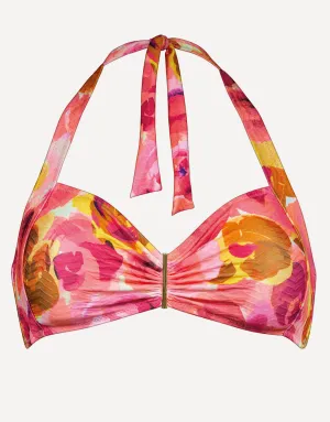 Euphoric Bloomwave Gathered Halter Bikini Top - Sunsoaked Neons