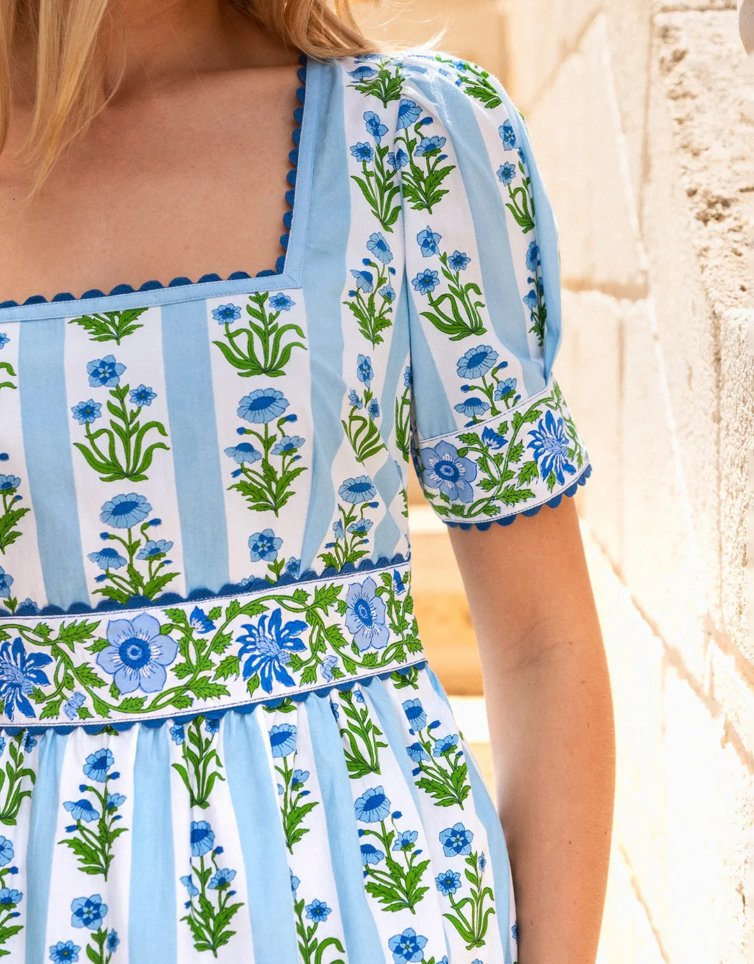Evelyn Dress - Sky Lily Stripe