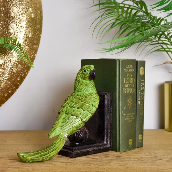 Exotic Green Parrot Ball Bookends