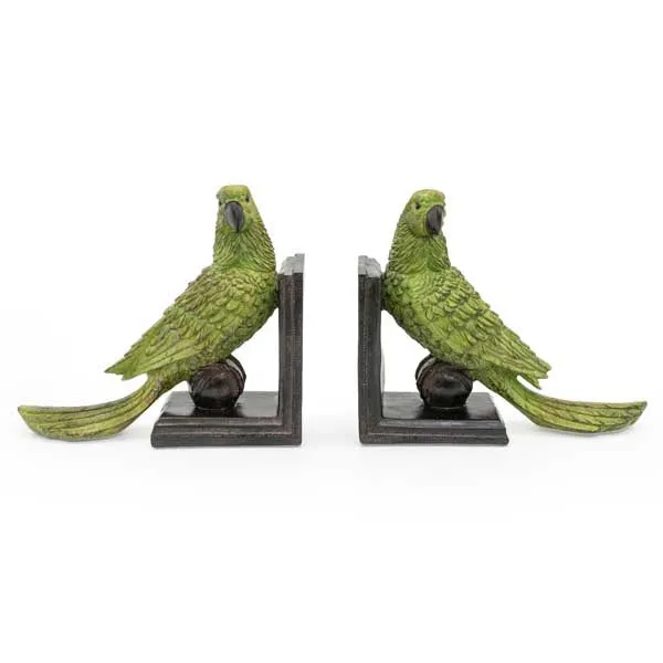 Exotic Green Parrot Ball Bookends