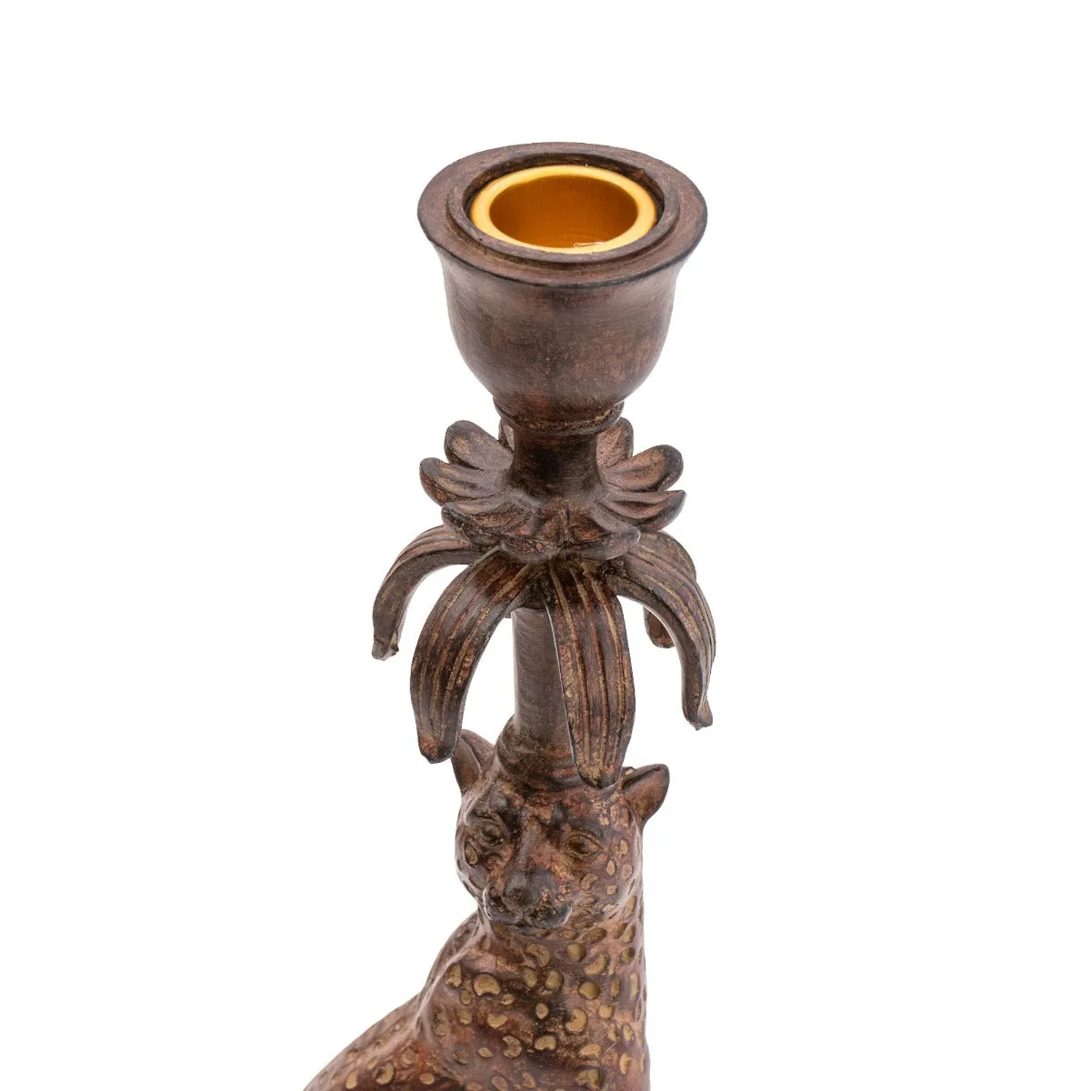Exquisite Gold & Brown Leopard Candlestick Set of 2