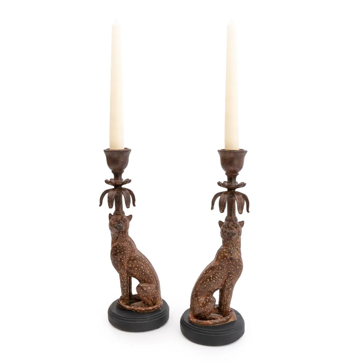 Exquisite Gold & Brown Leopard Candlestick Set of 2