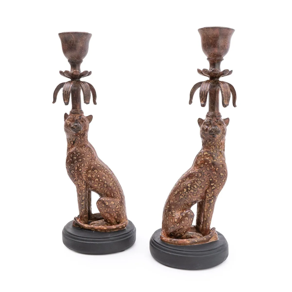 Exquisite Gold & Brown Leopard Candlestick Set of 2