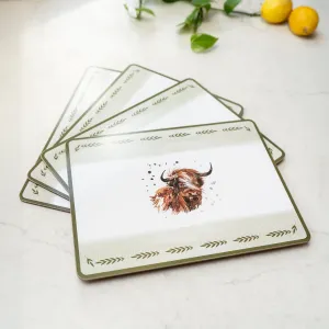 Exquisite Set of 4 Highland Cow Design Placemats kitchen essentials, utensils set