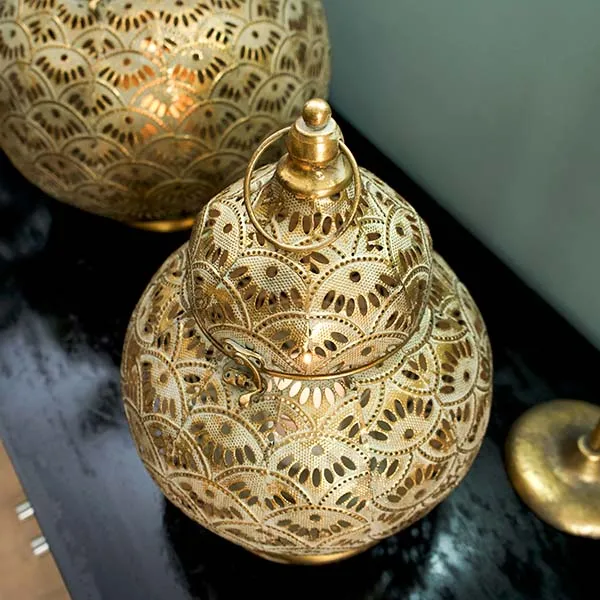 Exquisite Small Gold Lantern with Intricate Detailing
