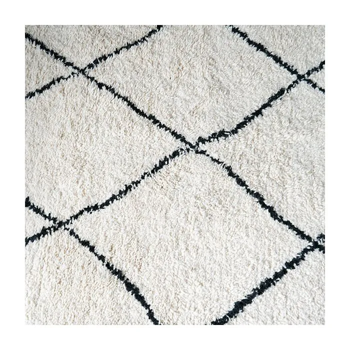 Extra Large Authentic Moroccan Berber Rug in Cream with a Black Cross Design