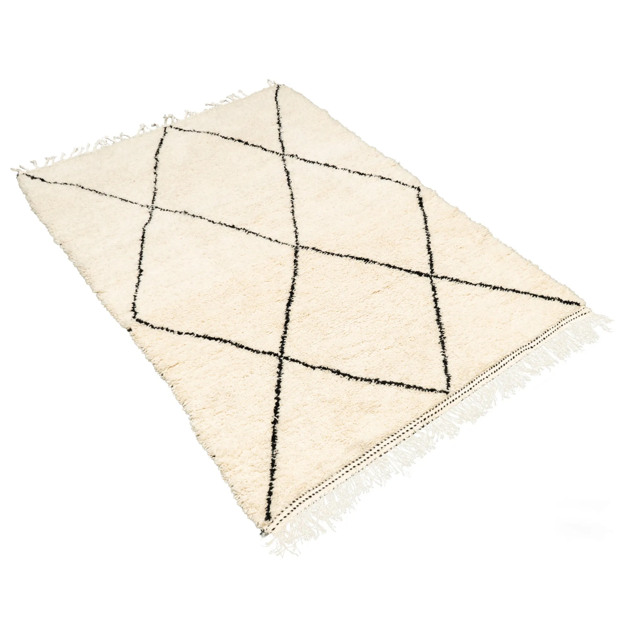 Extra Large Authentic Moroccan Berber Rug in Cream with a Black Cross Design