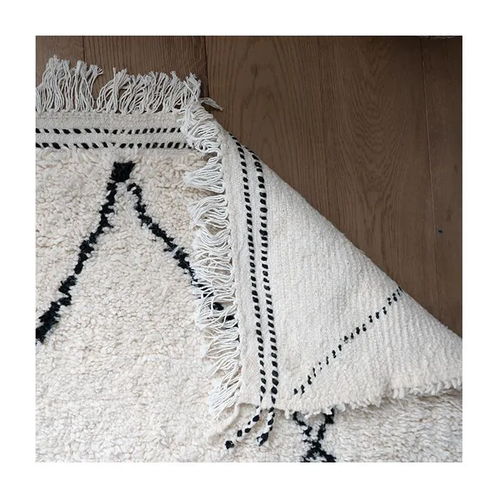 Extra Large Authentic Moroccan Berber Rug in Cream with a Black Cross Design