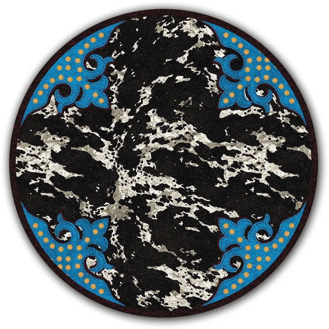 Fancy Cowhide Rug Turquoise Black & White