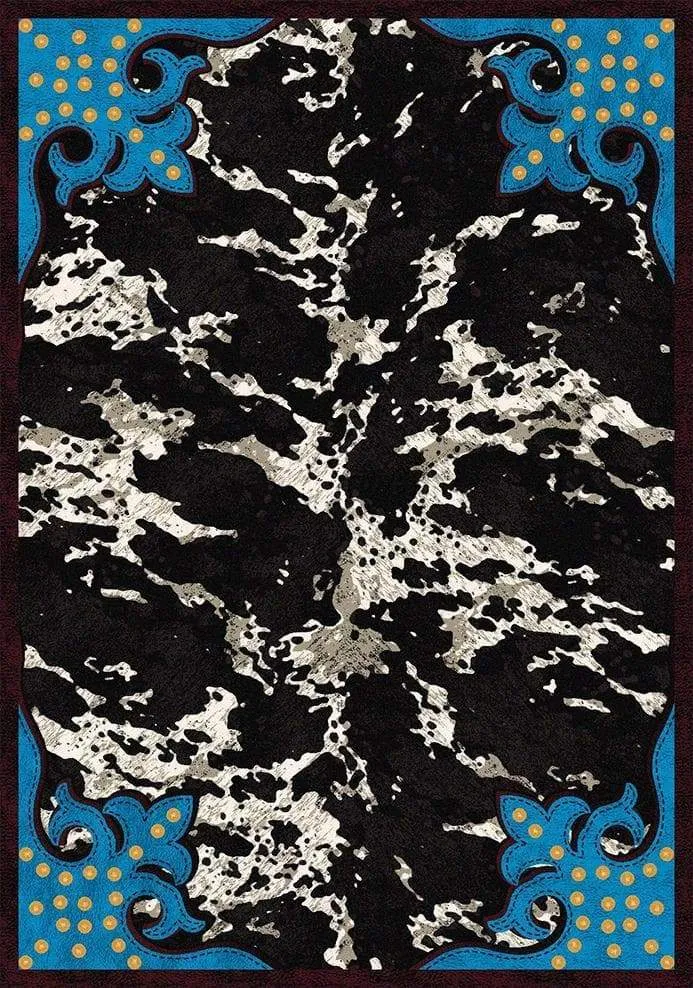 Fancy Cowhide Rug Turquoise Black & White