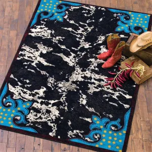 Fancy Cowhide Rug Turquoise Black & White sectional couch, U-shape sofa