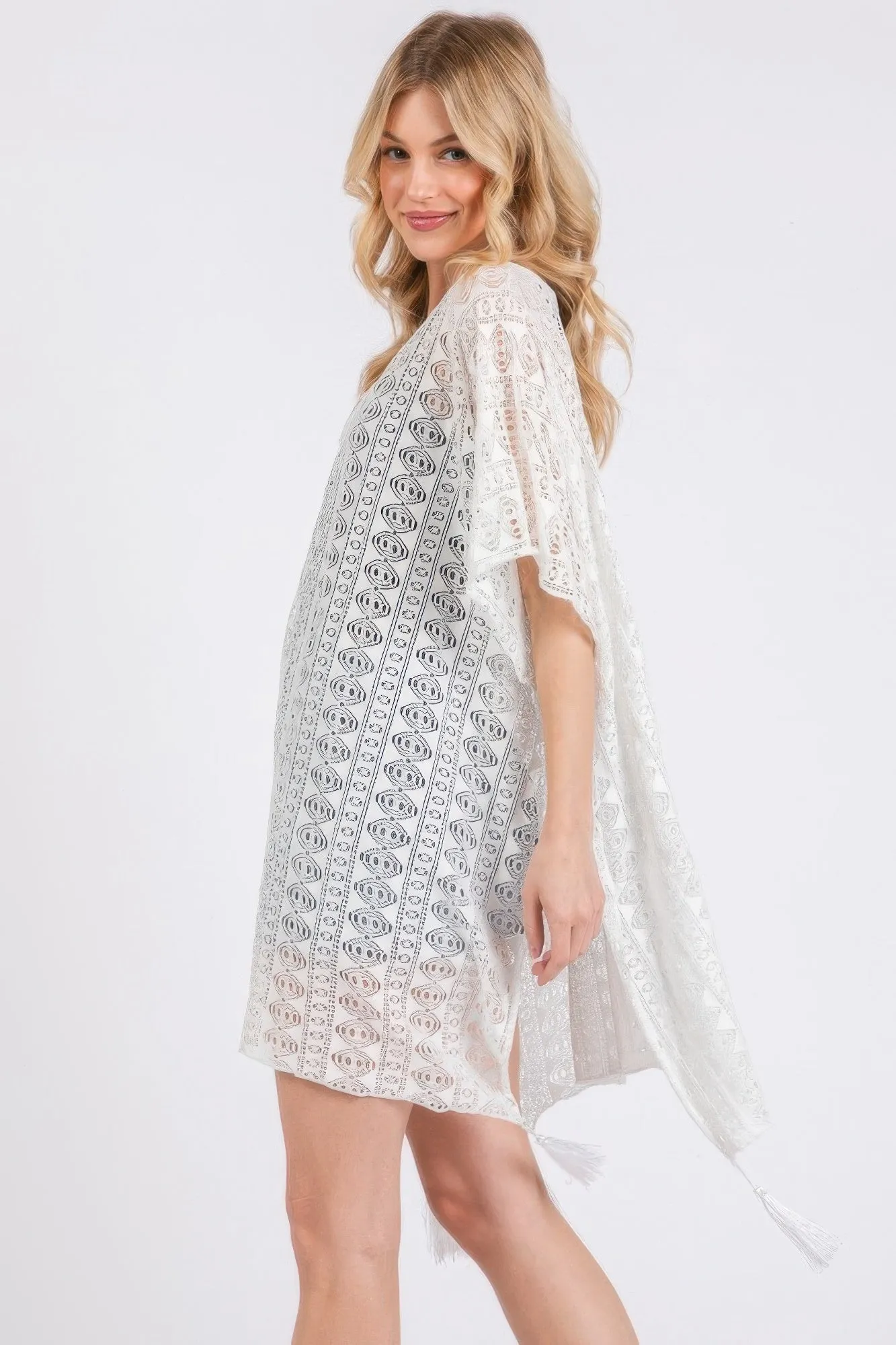FASHNZFAB Crochet Lace Tassel Cover Up
