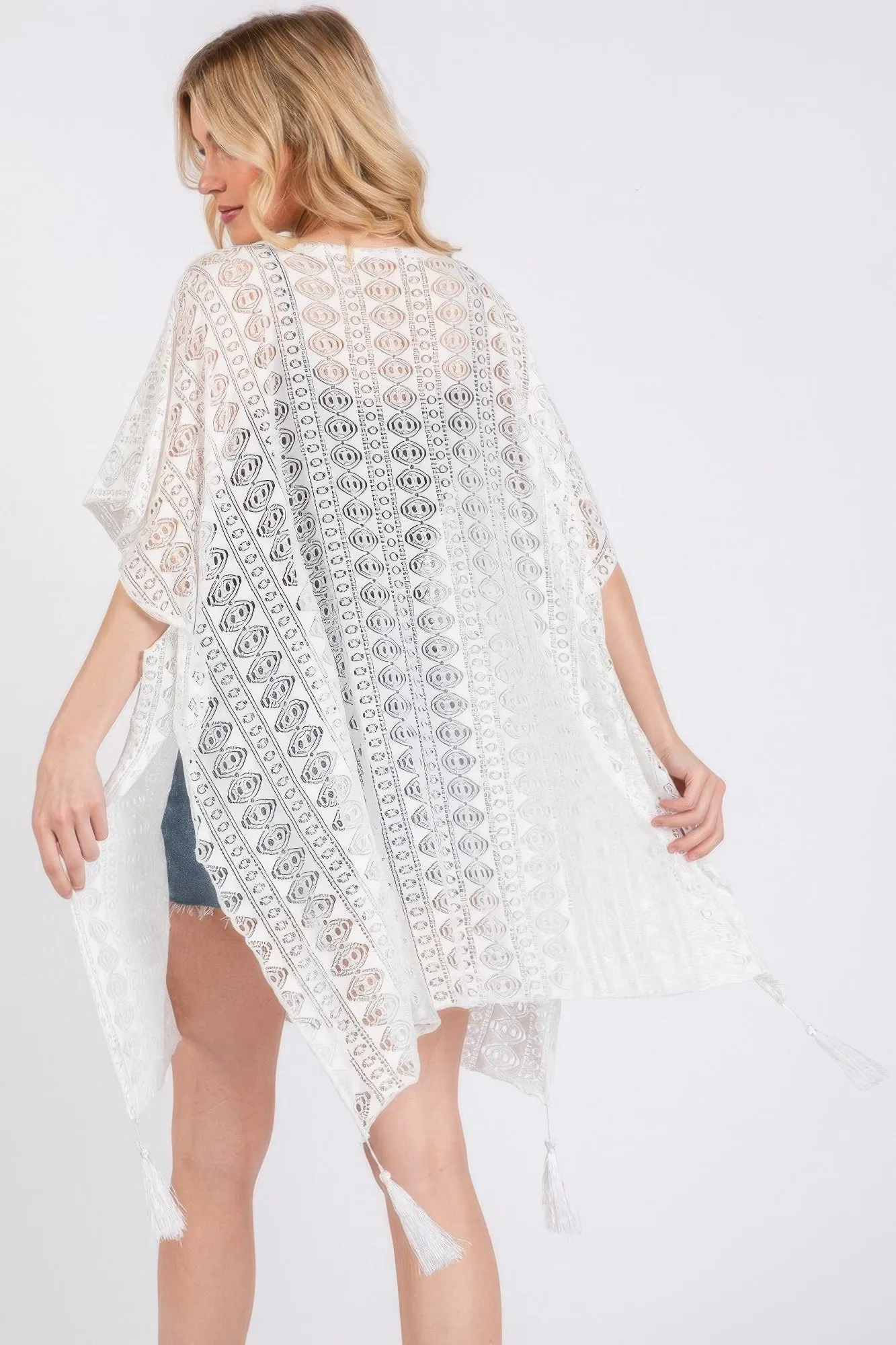FASHNZFAB Crochet Lace Tassel Cover Up