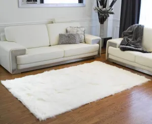 Faux Fur Off White Area Rug 5' x 8' sectional couch, U-shape sofa