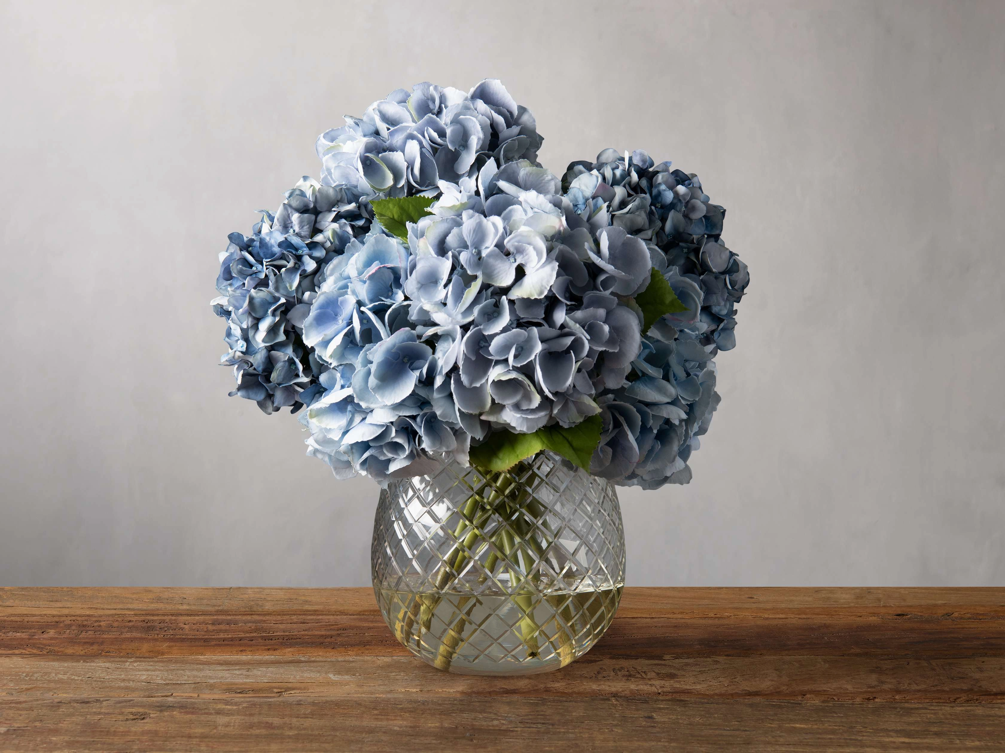 Faux Hydrangea in Cut Glass