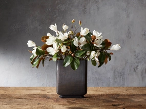 Faux Magnolia in Tall Bronze Vase