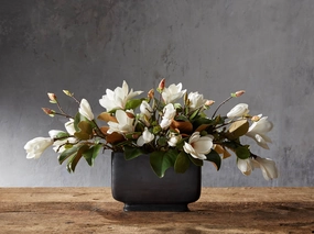 Faux Magnolia in Wide Bronze Vase