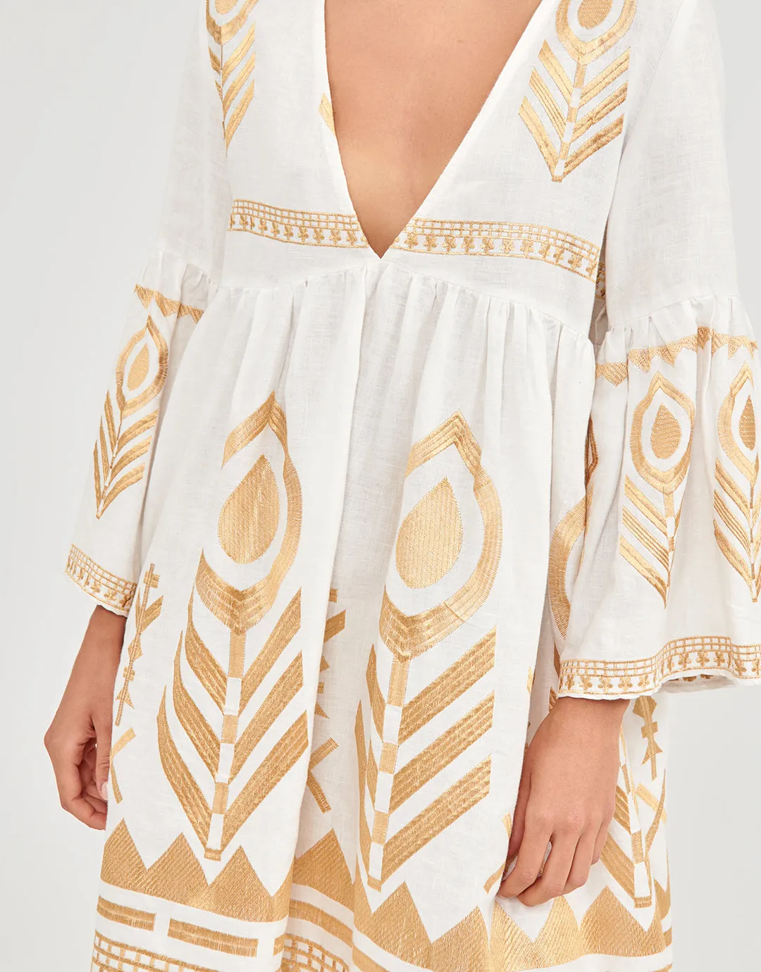 Feather Mini Dress - White and Gold