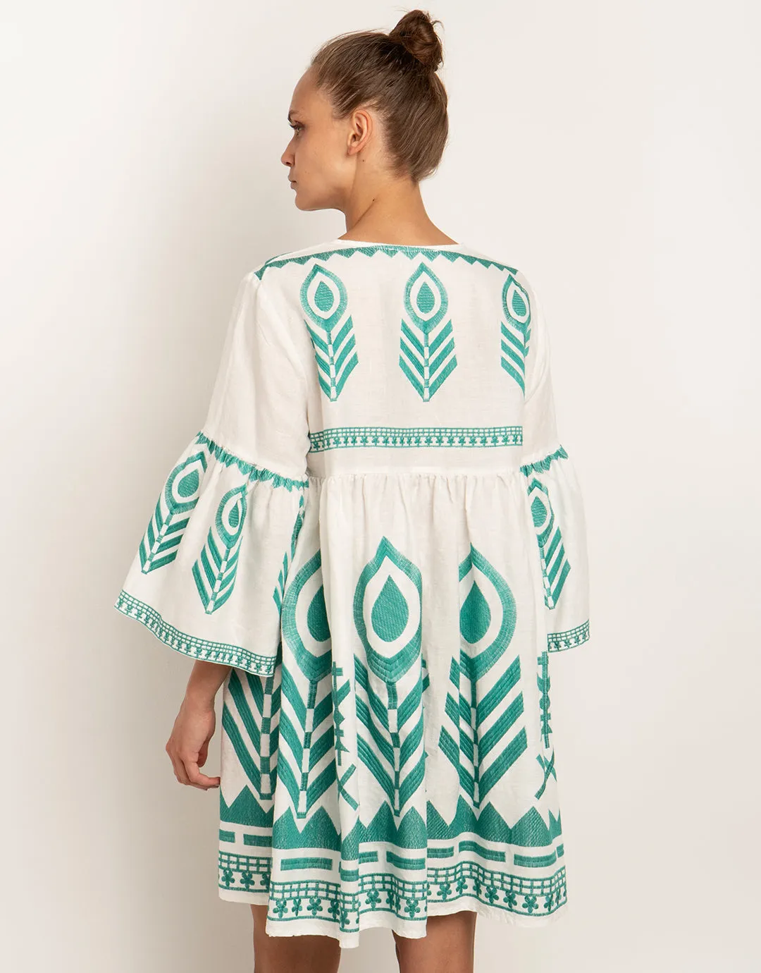 Feathers Mini Dress - White and Emerald