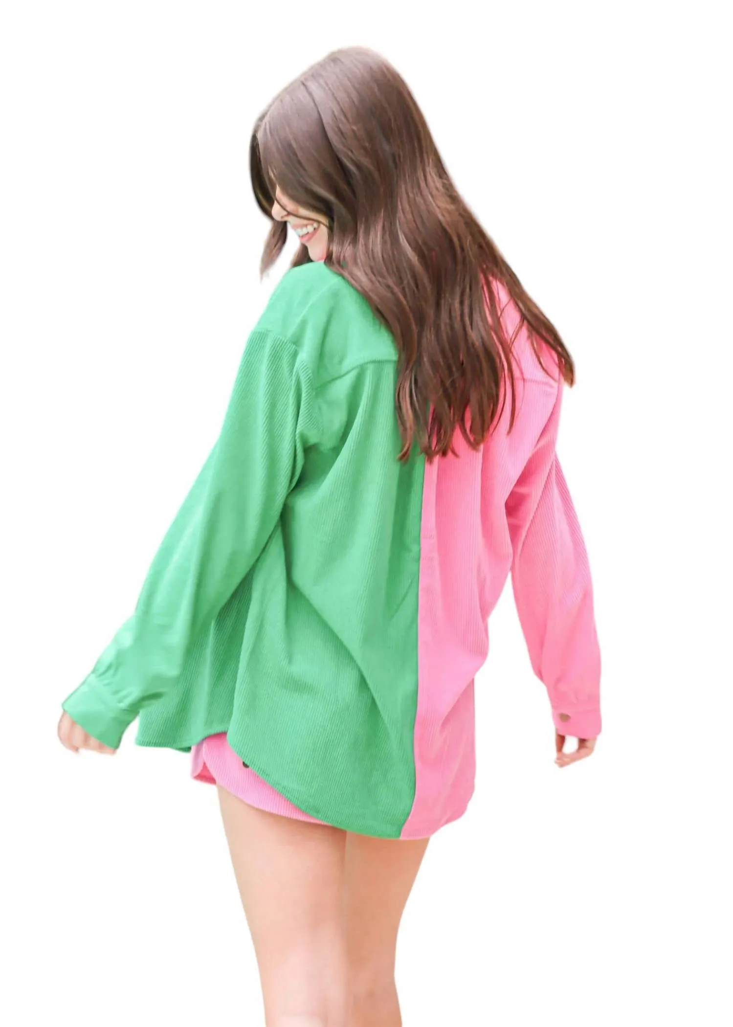 Feelin Beachy Swim Short And Shirt Set In Pink/emerald