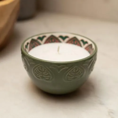 Fig & Apple Meze Scented Candle in Green Bowl