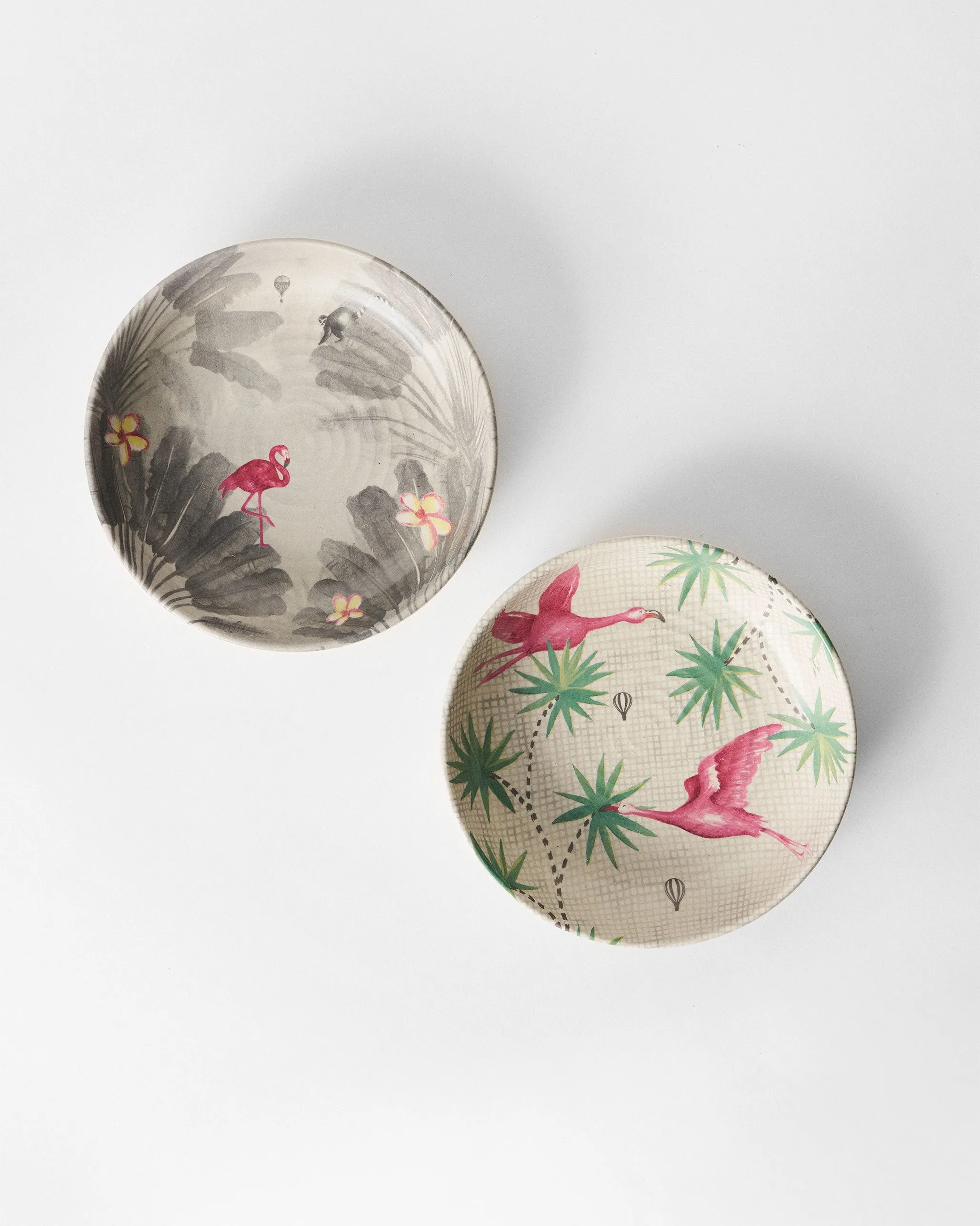 Flamingo Lush Shallow Bowl - Set of 2