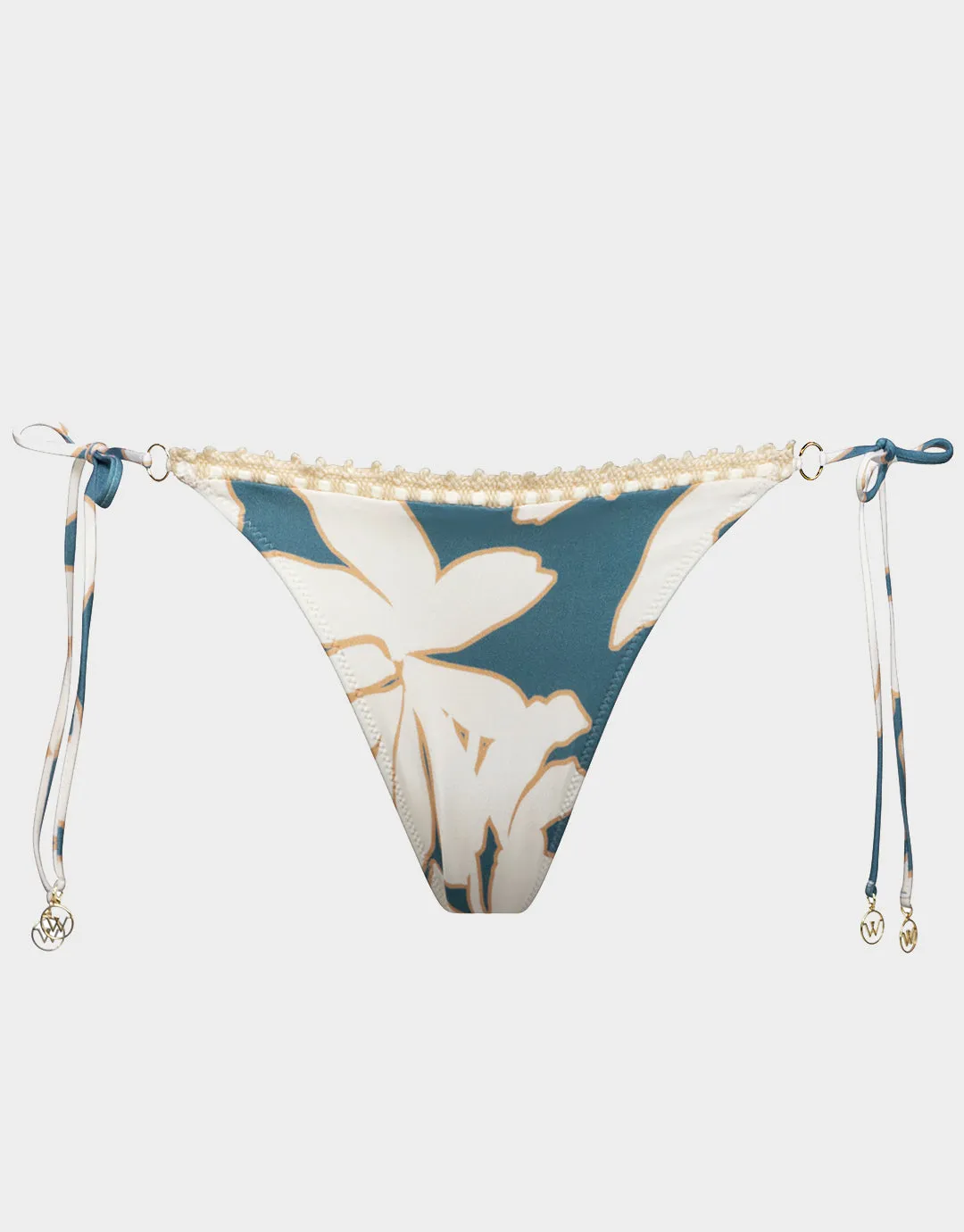 Floral Abstract Tie Side Bikini Pant - Puffy Sky