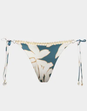 Floral Abstract Tie Side Bikini Pant - Puffy Sky