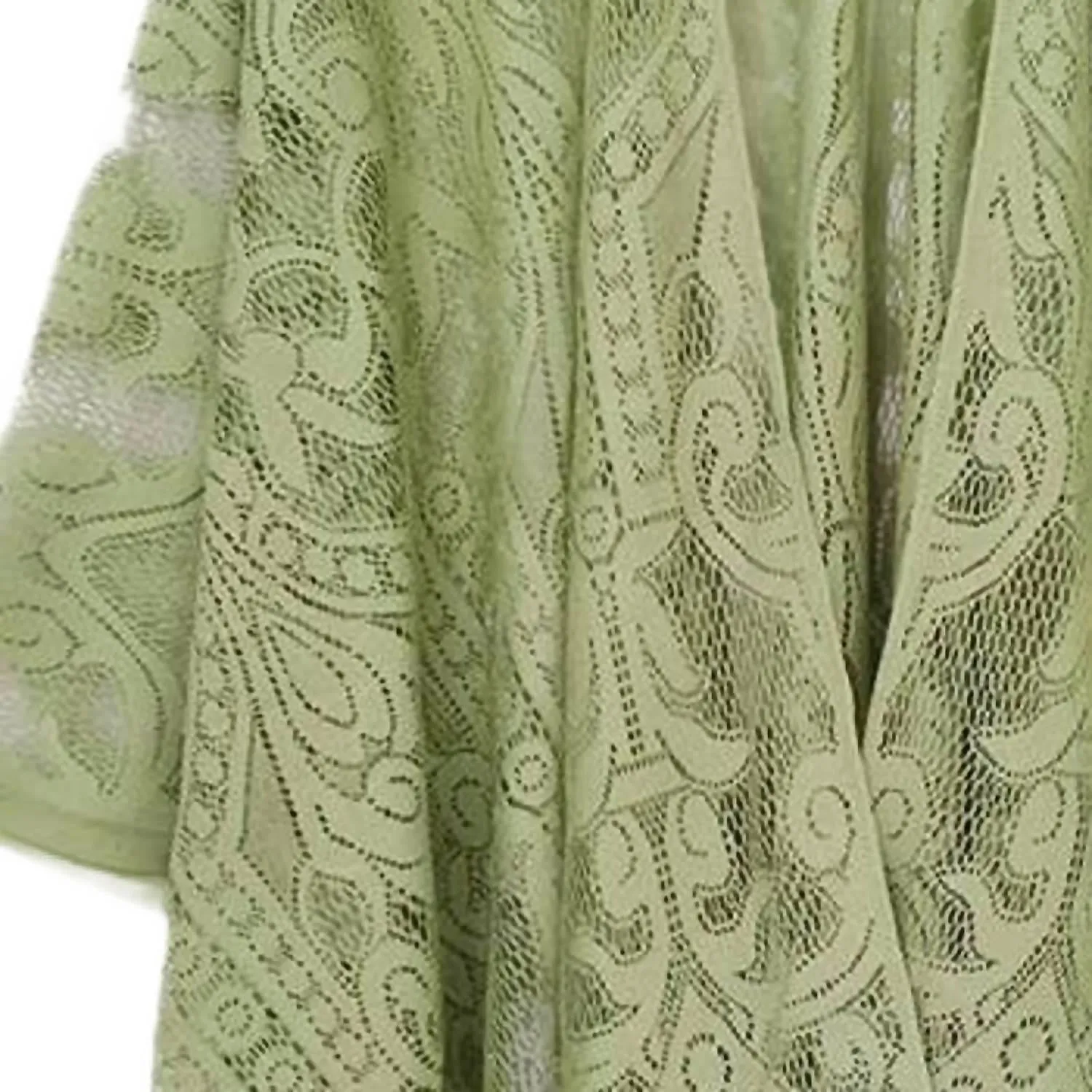 Floral Lace Fringe Boho Kimono Wrap Shawl Cover Up In Sage Green