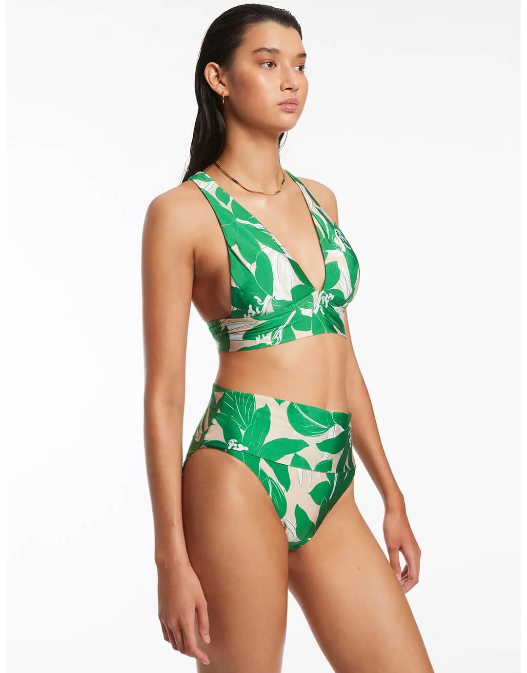 Floreale Fold Down Bikini Pant - Green