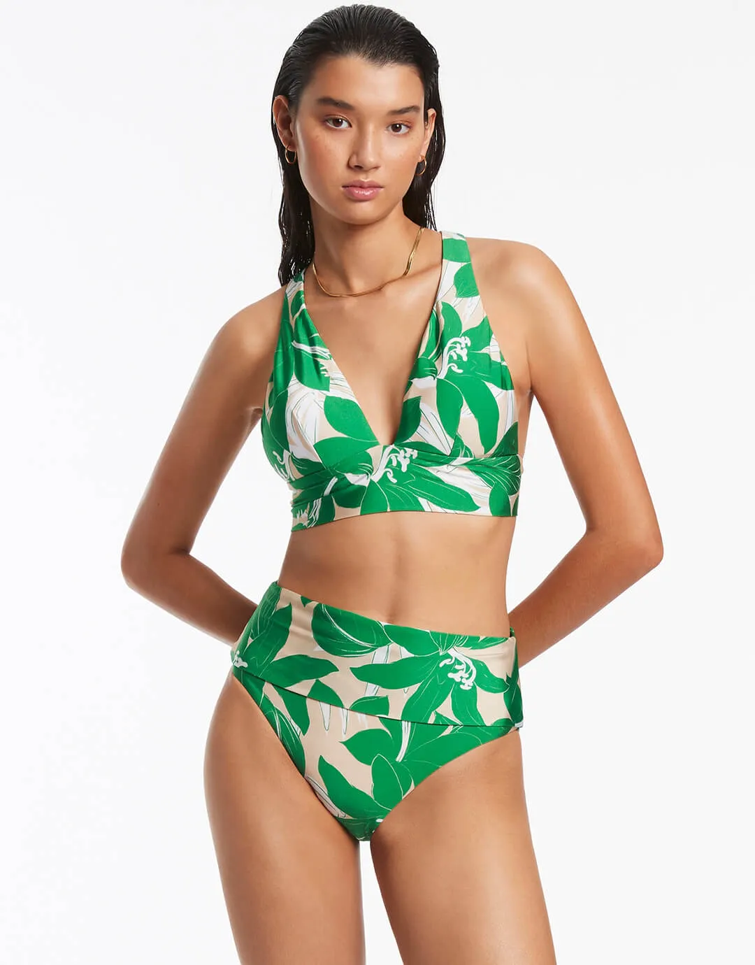 Floreale Fold Down Bikini Pant - Green