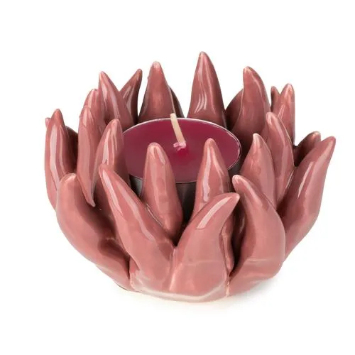 Flower-Shaped Pink Glass Tealight Holder kitchen essentials, utensils set