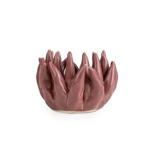 Flower-Shaped Pink Glass Tealight Holder