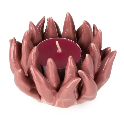 Flower-Shaped Pink Glass Tealight Holder