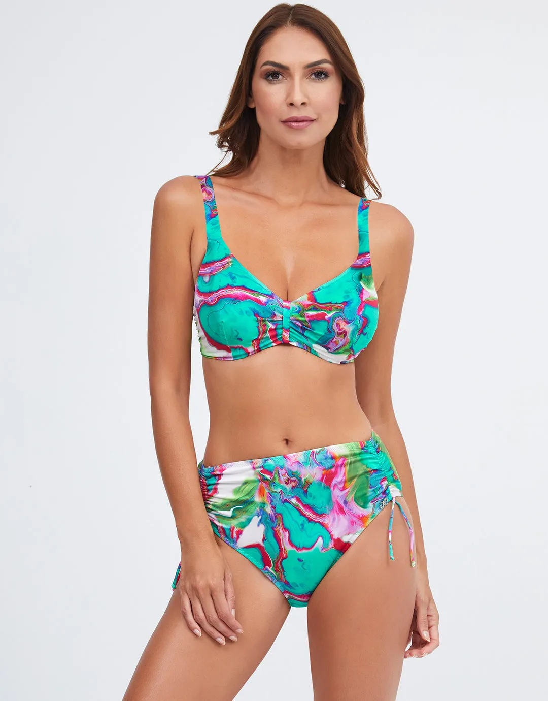 Frida Adjustable Leg Bikini Pant - Green Marble